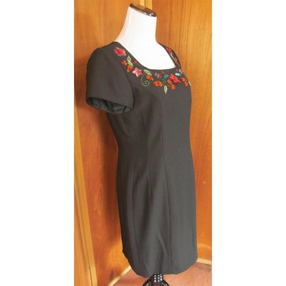 Vintage Virgo Petite Black w/Embroidered Neckline Cocktail Party Dress w/Tags 10 - Picture 3 of 9